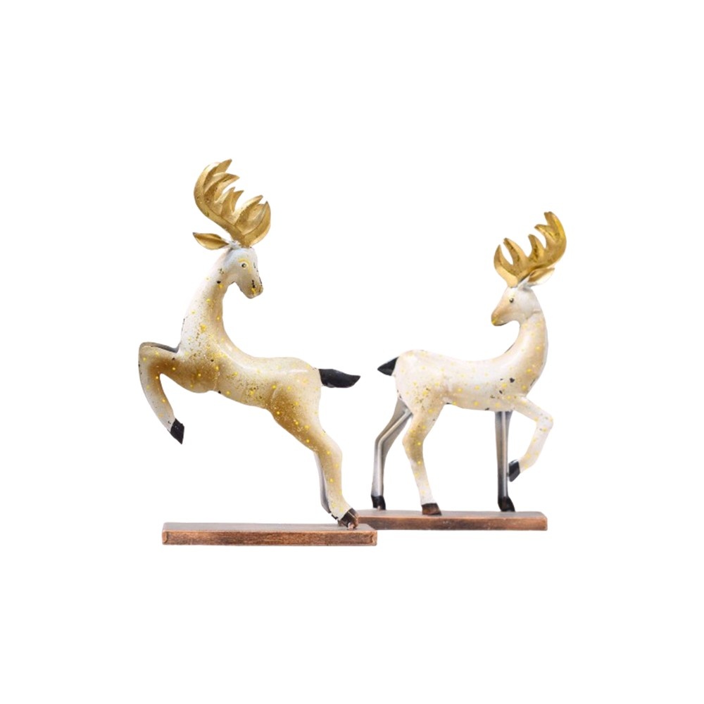 Pair of White Gold Deer Decorative Showpiece Table top Decorative